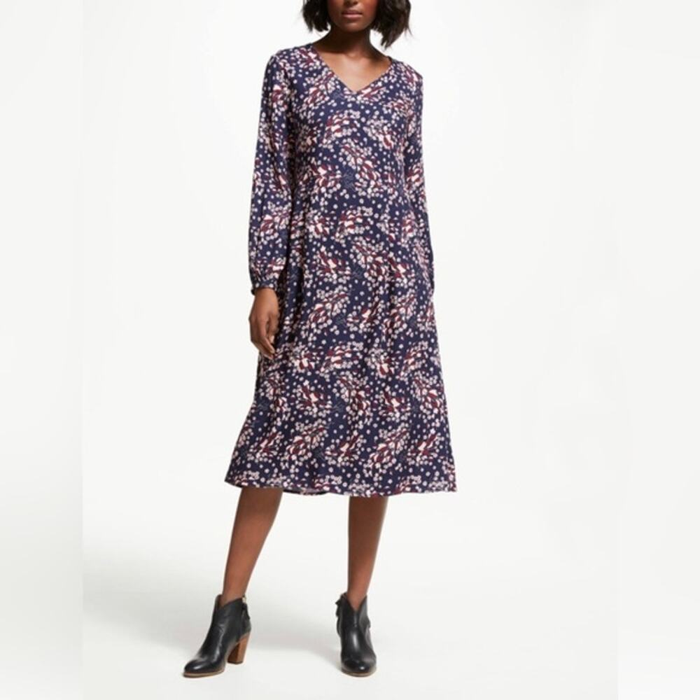 BODEN Womens Easy Everyday Midi Dress in Blue Maroon Floral W0210 Size 12L